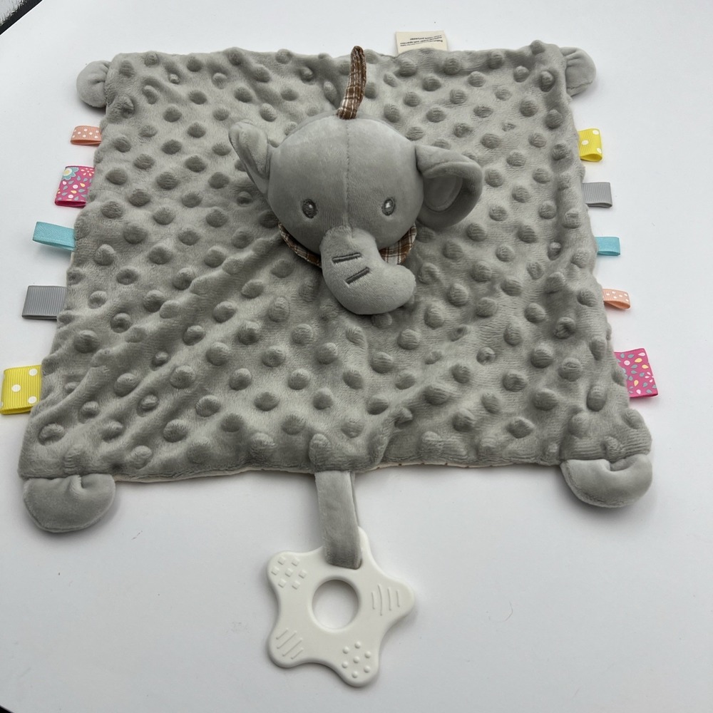 JellyBean Elephant Gray Lovey Security Blanket Minky Crinkle Teether ribbon loop - Picture 1 of 10